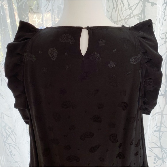 MAJE LOYD BLACK PAISLEY PRINT RUFFLE COLD SHOULDER LONG SLEEVE BLOUSE top - Picture 7 of 11